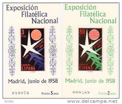 Edifil 1222-3** 1958 Exposición Filatélica Nacional Hojitas Serie Completa En Nuevo Sin Fijasellos - Ungebraucht