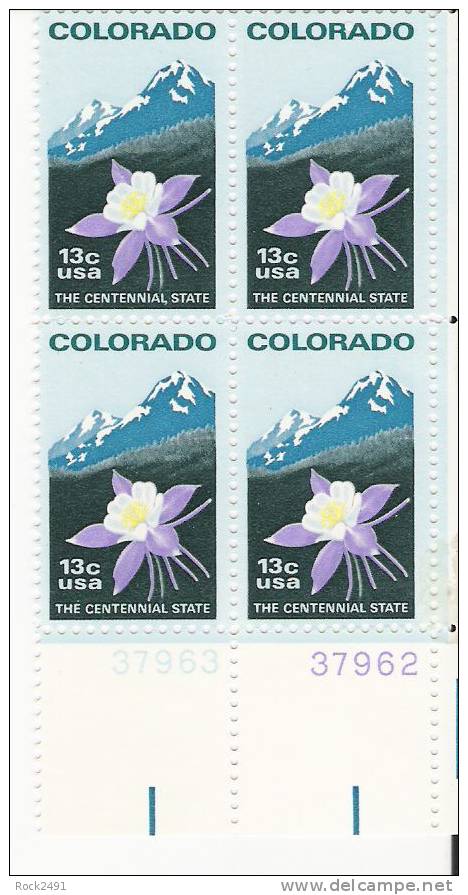 US Scott 1711- Plate Block Of 4 - Colorado Statehood - 13 Cent - Mint Never Hinged - Plate Blocks & Sheetlets