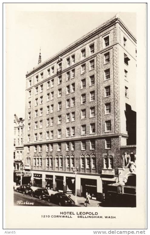 Hotel Leopold Bellingham WA C1940s Vintage Real Photo Postcard, Hotel Information And Rates Printed On Back - Other & Unclassified