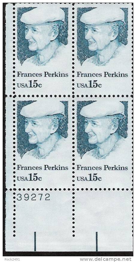 US Scott 1821 - Plate Block Of 4 39272  - Francis Perkins 15 Cent - Mint Never Hinged - Plate Blocks & Sheetlets