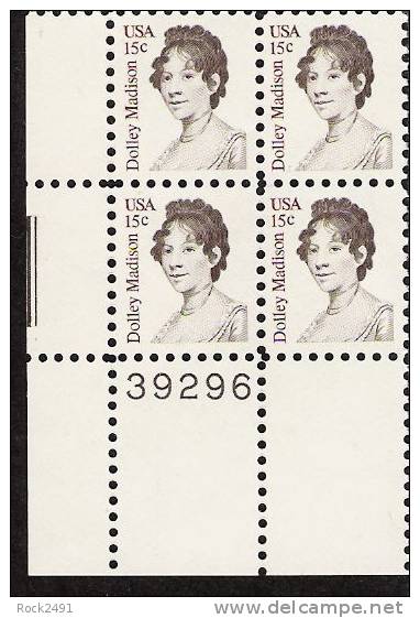 US Scott 1822 - Plate Block Of 4 39296 - Dolley Madison 15 Cent - Mint Never Hinged - Plate Blocks & Sheetlets