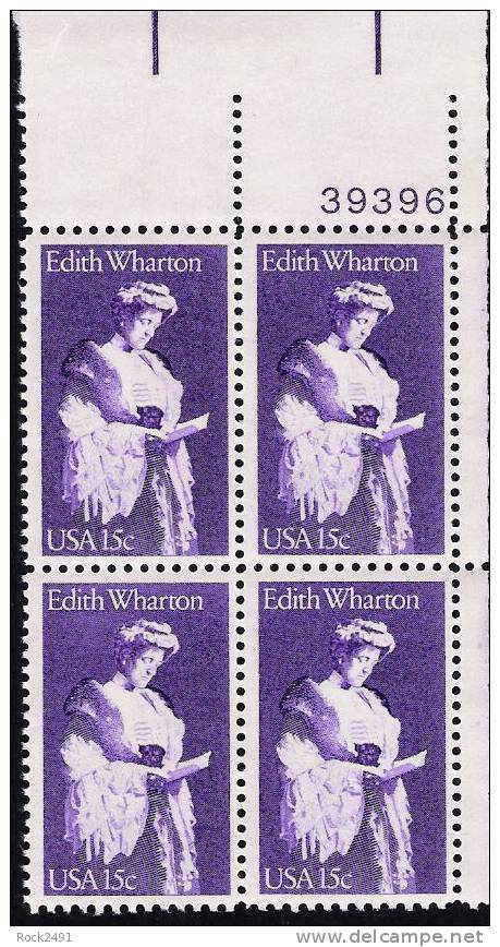 US Scott 1832 - Plate Block Of 4 39396 - Edith Wharton 15 Cent - Mint Never Hinged - Plate Blocks & Sheetlets