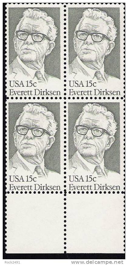 US Scott 1874 - Block Of 4 - Everett Dirksen 15 Cent - Mint Never Hinged - Blocks & Sheetlets