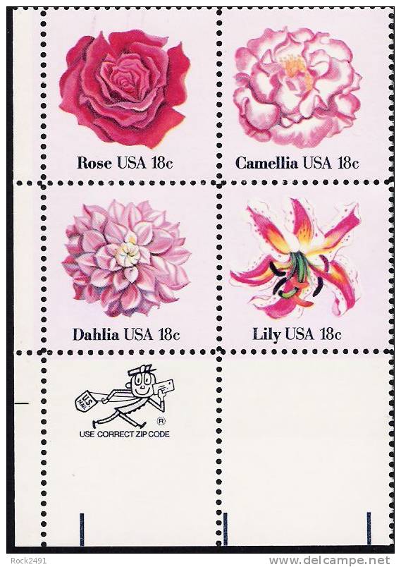 US Scott 1879a (1876 1877 1878 1879) - Zip Block Of 4 - Flowers 18 Cent - Mint Never Hinged - Blocks & Sheetlets