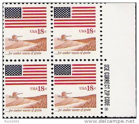 US Scott 1890 - Zip Block Of 4 - Flag And Anthem 18 Cent - Mint Never Hinged - Blocks & Sheetlets