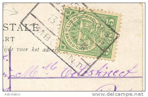 Luxembourg 1907 " Ambulant " Obliteration Sur Carte Postale. Voir 2 Scan - 1907-24 Wapenschild