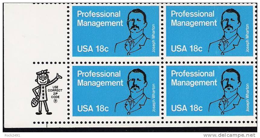 US Scott 1920 - Zip Block Of 4 - Professional Management 18 Cent - Mint Never Hinged - Blocks & Sheetlets