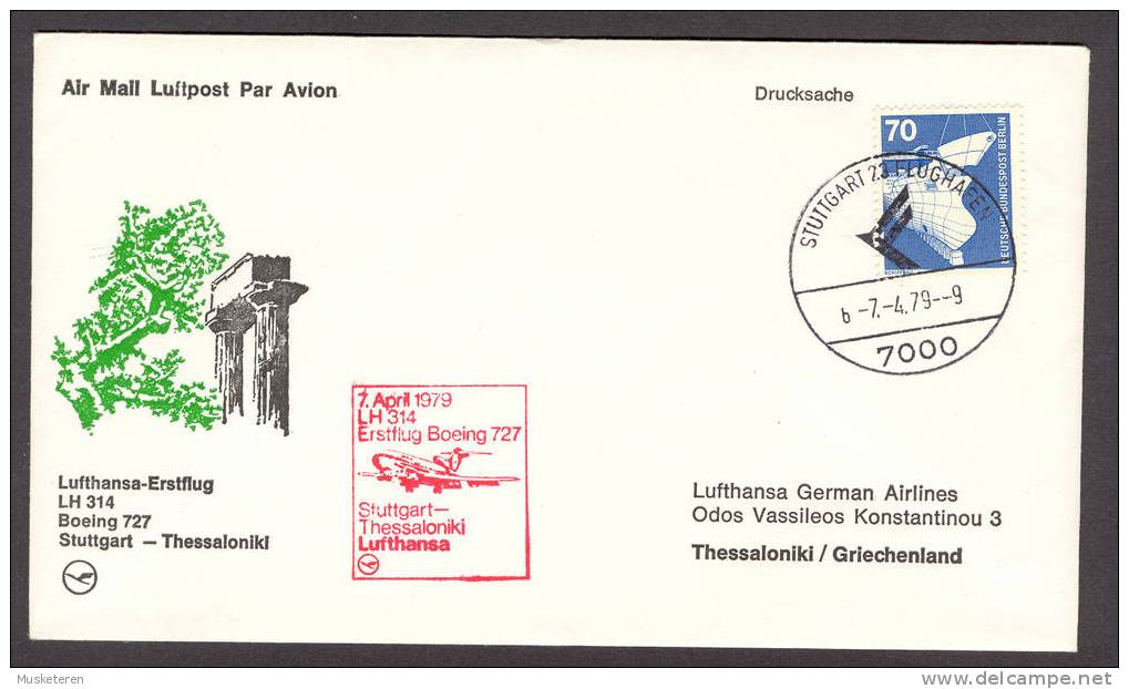 Germany-Greece Lufthansa Erstflug 1st Flight Cover Premier Volo 1979 LH 314 Boeing 727 Stuttgart-Thessaloniki - Cartas & Documentos