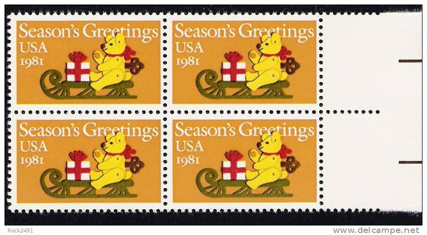 US Scott 1940 - Block Of 4 - Christmas 1981 - Bear 20 Cent - Mint Never Hinged - Blocks & Sheetlets