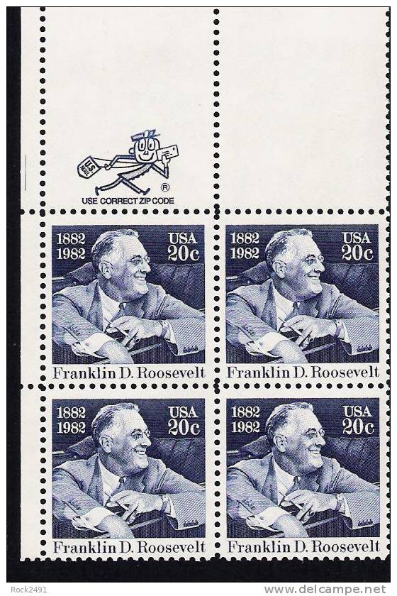 US Scott 1950 - Zip Block Of 4 - Franklin D Roosevelt 20 Cent - Mint Never Hinged - Blocks & Sheetlets