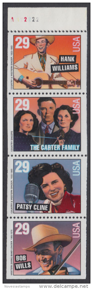 !a! USA Sc# 2778a MNH BOOKLET-PANE(4) W/ Plate-# (A22222) - Country Music - 1981-...