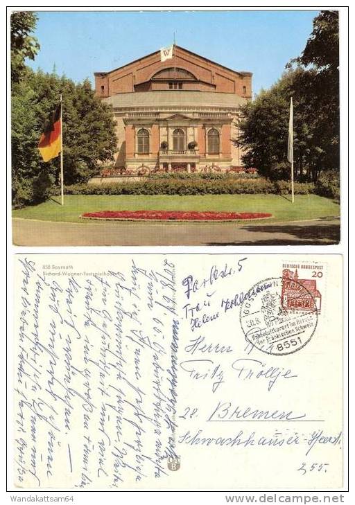 AK 858 Bayreuth Richard-Wagner-Festspielhaus Deutschland Fahne Garten 20. 8. 67 – 12 8551 GÖSSWEINSTEIN Nach 28  Bremen - Bayreuth