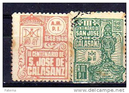 2 Viñetas De San Jose Calasanz 1948, Vignettes - Fiscaux
