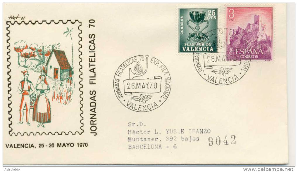 1970 " Exposición Filatélica " Obliteration Valencia Recommande - Franking Machines (EMA)