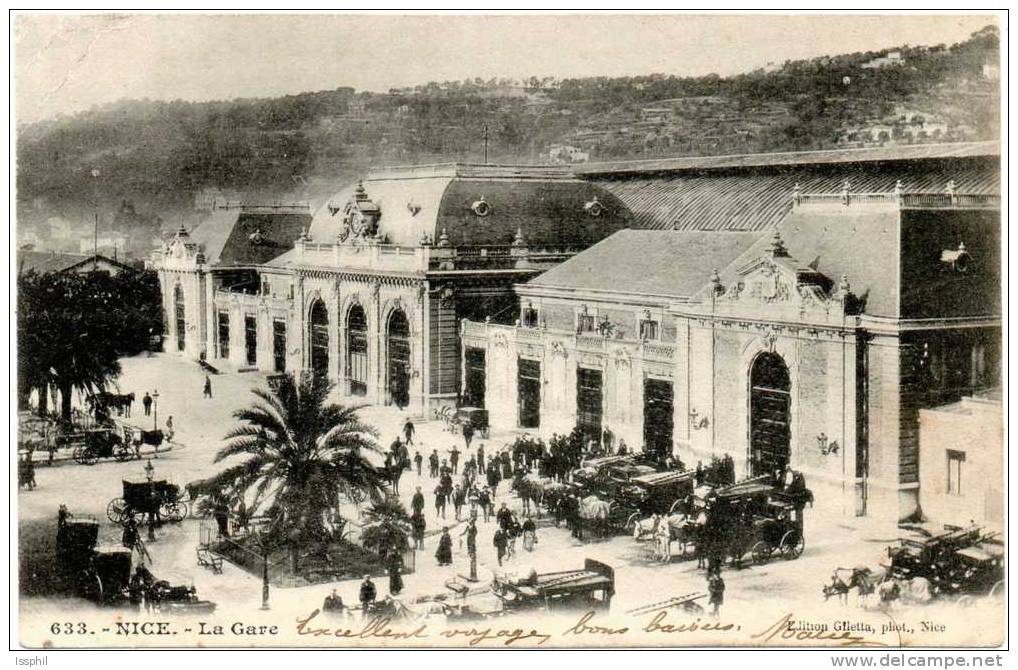 Nice - La Gare "Vue Extérieure - Calèches - Animée" - Transport Ferroviaire - Gare