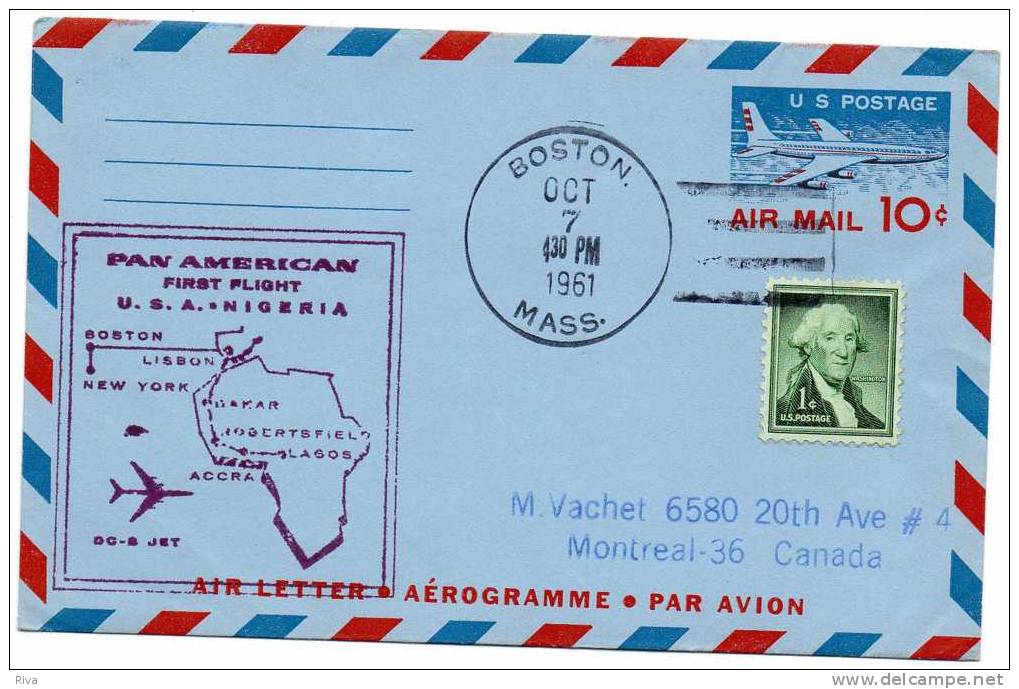 Aérogramme  Boston- Lagos  Du 7/10/1961 - Autres & Non Classés