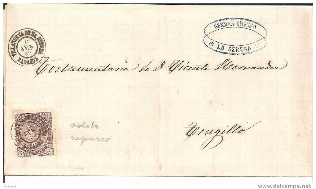 Spk091/ - SPANIEN -   Villanueva De La Serena 1869, Datumstempel (con Fecha) 1869 - Lettres & Documents