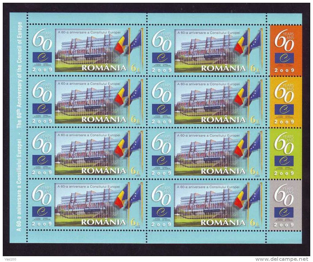 The 60th Anniversary Of The Council Of Europe,2009 Minisheet,MNH + Tabs. - EU-Organe