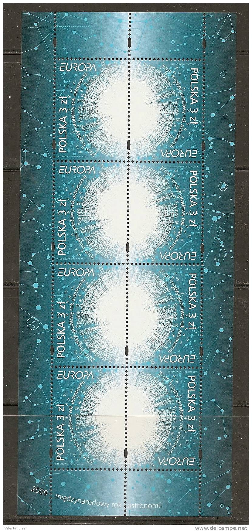 Europa 2009 Astronomie Pologne Bloc Feuillet  De 8 Timbrs Soit 4 Paires  Tête Bêche ** - 2009