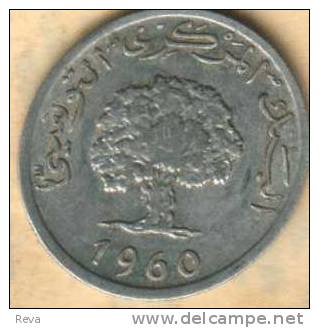 TUNISIA  5 MILLIEMES   FIRST ISSUE LAUREL LEAVES FRONT  TREE BACK 1960  READ DESCRIPTION CAREFULLY !!! - Tunisia