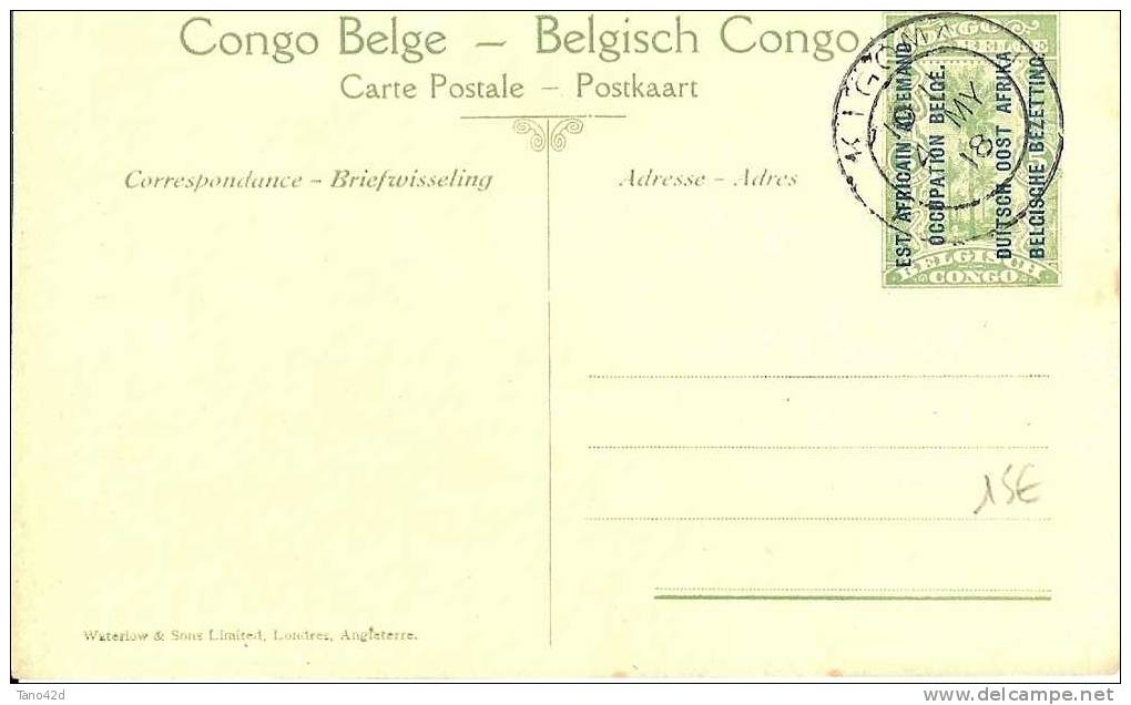 REF LMM8 - CONGO BELGE - EP CP ILLUSTREE N°28  5c SURCHARGE EST AFRICAIN ALLEMAND OCCUPATION BELGE OBLITERE - Stamped Stationery