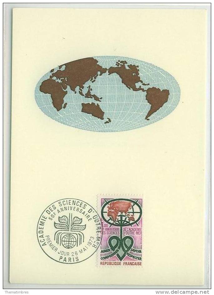 CM0299 Academie Des Sciences D Outremer 1760 France 1973 Carte MAXIMUM FDC Premier Jour - Other & Unclassified