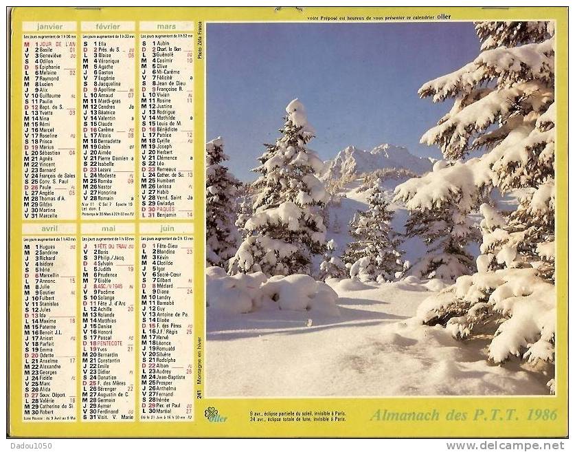 Calendriers Des PTT 1986 Saone Et Loire - Grossformat : 1981-90