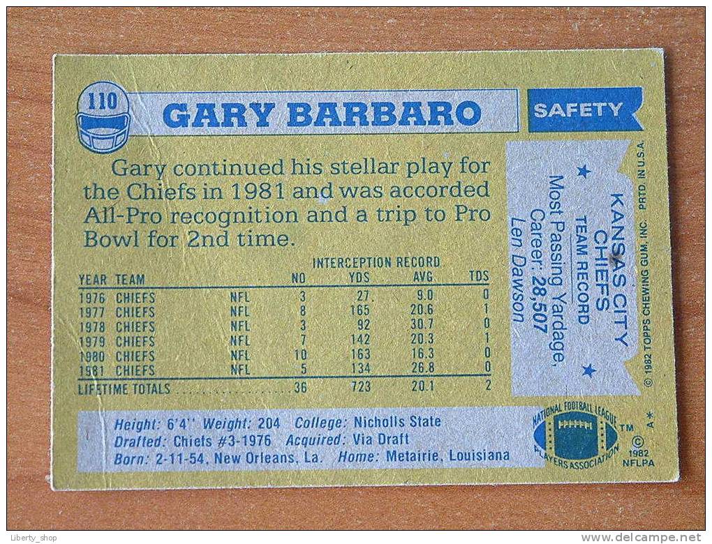 GARY BARBARO / CHIEFS S ( 110 ) ! - 1980-1989