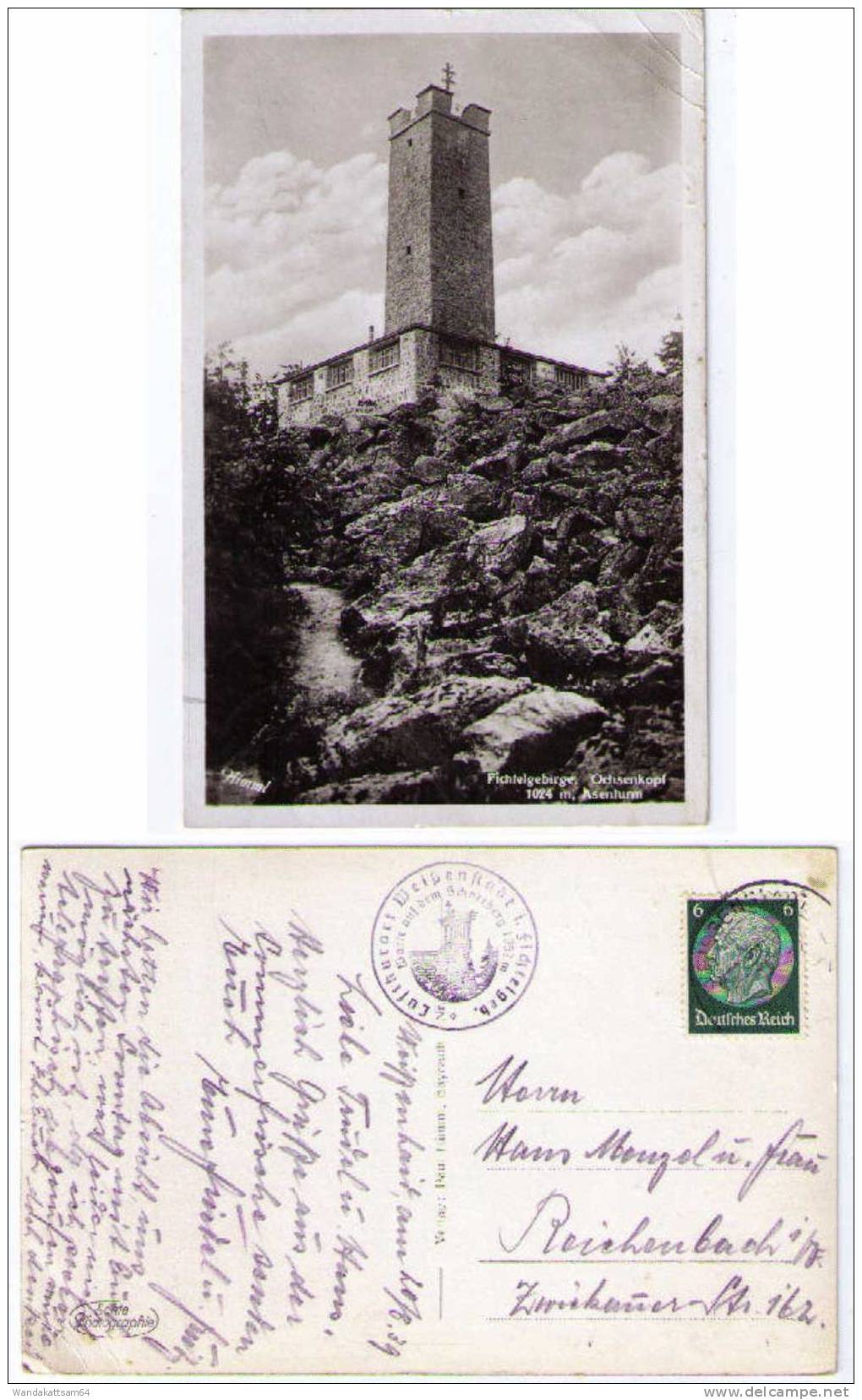 AK Fichtelgebirge Ochsenkopf 1024 M. Asenturm 21.8.39 WEISSENSTADT Nach Reichenbach Im Fichtelgebirge - Wunsiedel