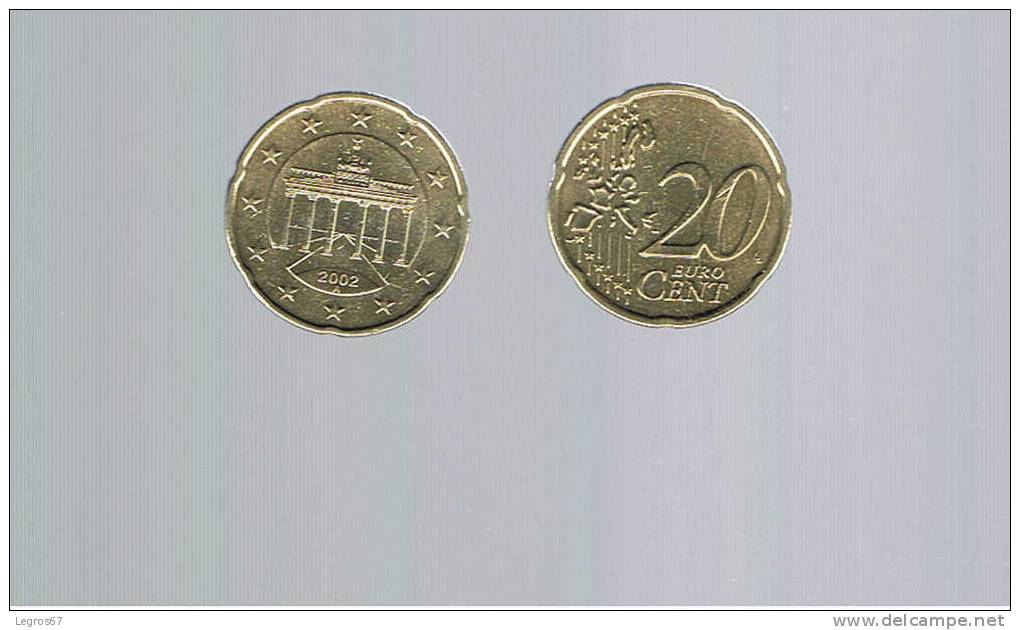 PIECE DE 20 CT EURO ALLEMAGNE 2002 A - Alemania