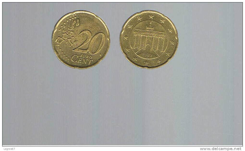 PIECE DE 20 CT EURO ALLEMAGNE 2002 D - Alemania