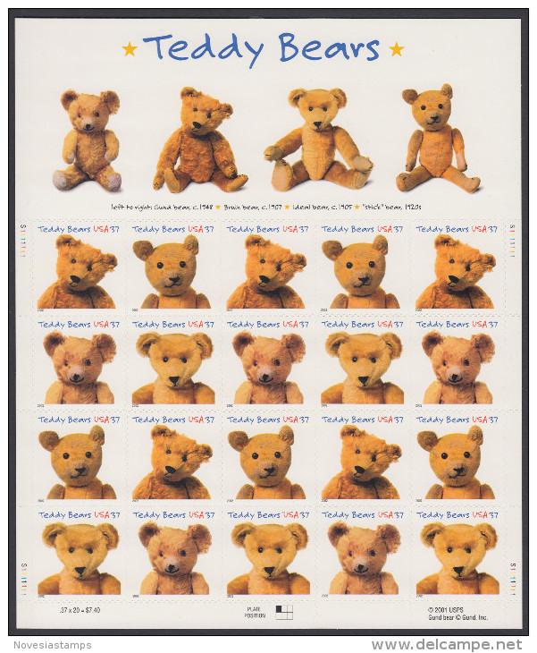 !a! USA Sc# 3653-3656 MNH SHEET(20) - Teddy Bears - Feuilles Complètes