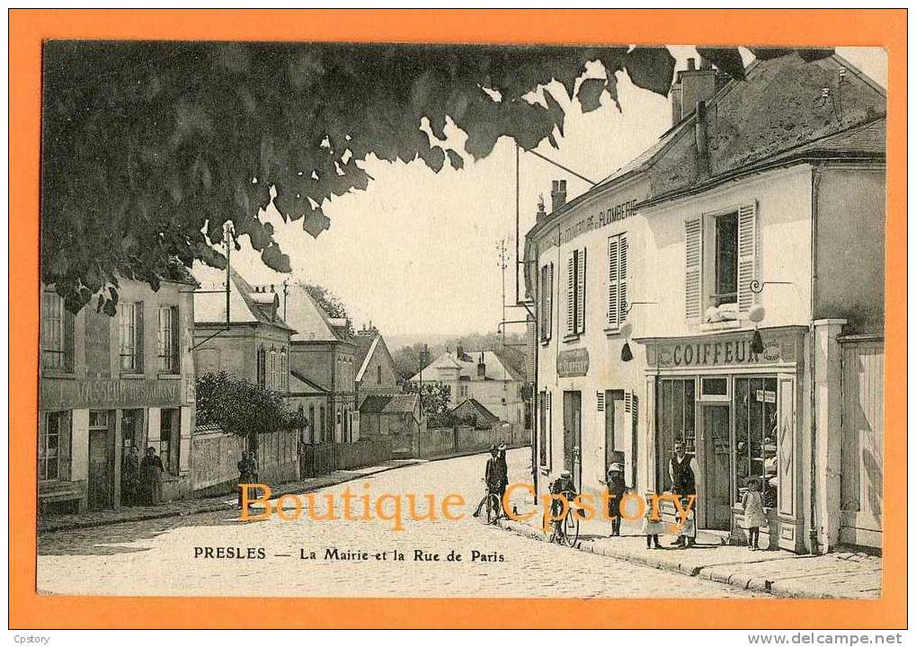 95 - PRESLES - Rue De Paris - Mairie - Boutique Du Coiffeur - Presles