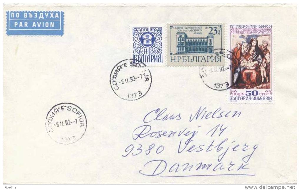 Bulgaria Cover Sent Air Mail To Denmark 6-11-1992 - Covers & Documents