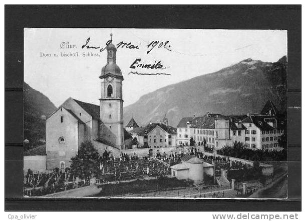 SUISSE CHUR COIRE Eglise, Vue Générale, Cimetière, Carte émail, Ed ?, 1902 - Coira