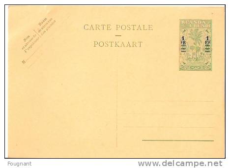 RUANDA-URUNDI : Carte Postale(Entier).1948.60c. Surchargé 1 Fr. Non écrite. - Entiers Postaux