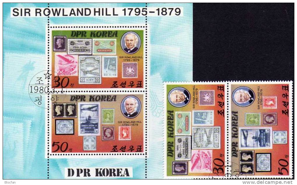 Hill 1980 Historische Briefmarken Korea 1973/4,ER, ZD Plus Kleinbogen O 22€ Bloque Hoja M/s Philatelic Sheetlet Bf Corea - Rowland Hill