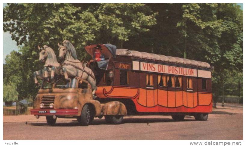 CARTE POSTALE PUBLICITAIRE - CAMION VINS DU POSTILLON - IMP. HENON PARIS - FLAMME OUISTREHAM RIVA BELLA - 1967 - Trucks, Vans &  Lorries