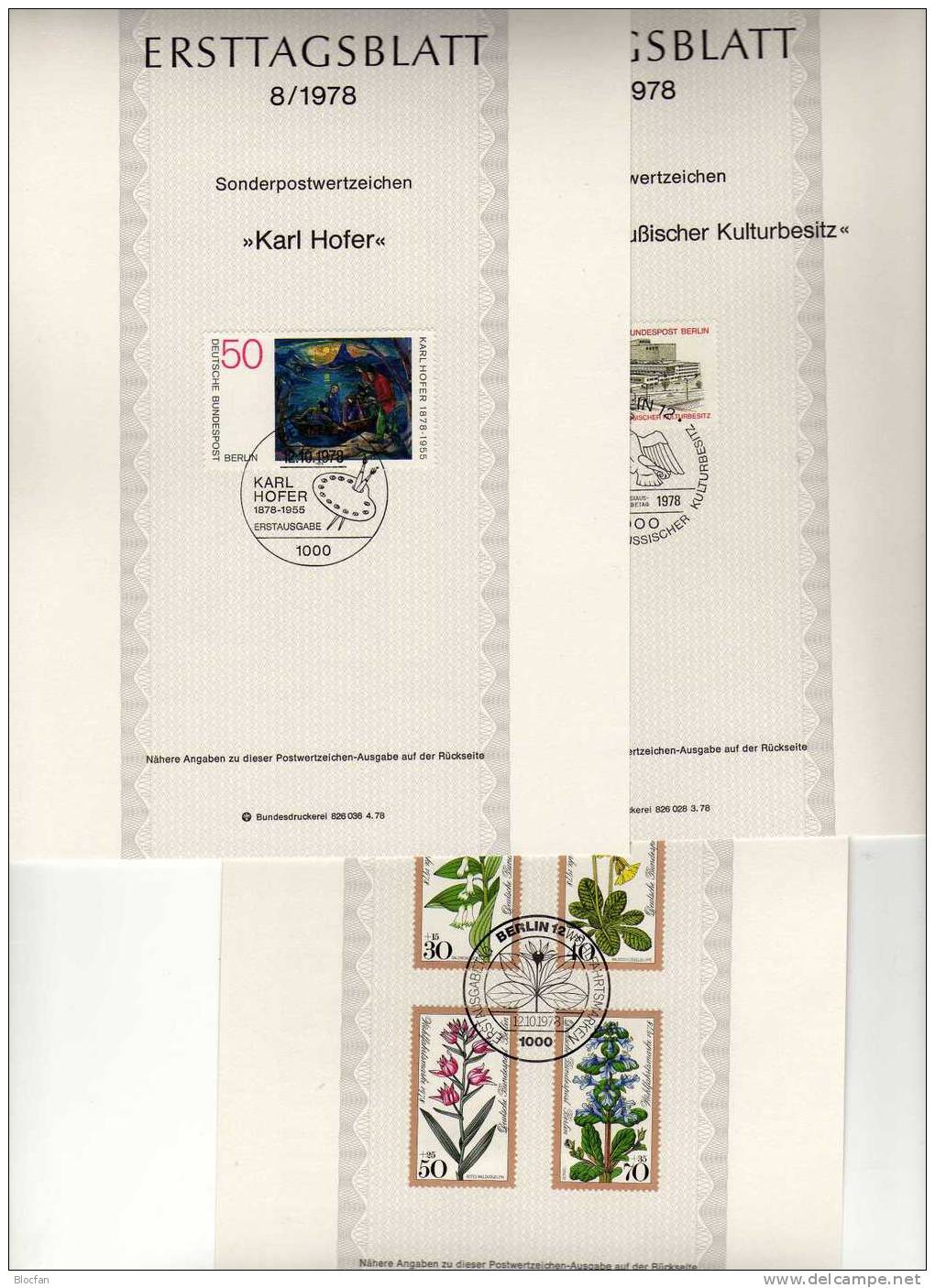 ETB IV. Quartal 1978 Hofer, Blumen, Kultur, Natur,Kirche, Technik,Burg Berlin 572-590 SST 9€ - 1e Jour – FDC (feuillets)