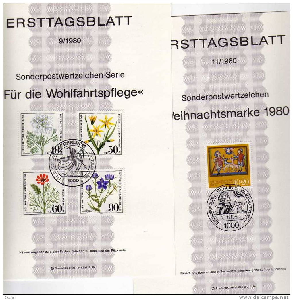 ETB IV. Quartal 1980 Kräuter, Weihnachten, Stadtansichten Berlin 629-636 SST 6€ - 1st Day – FDC (sheets)