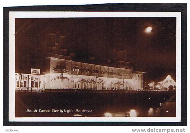 Unusual Early Real Photo Postcard South Parade Pier By Night Southsea Portsmouth Hampshire  - Ref 404 - Portsmouth