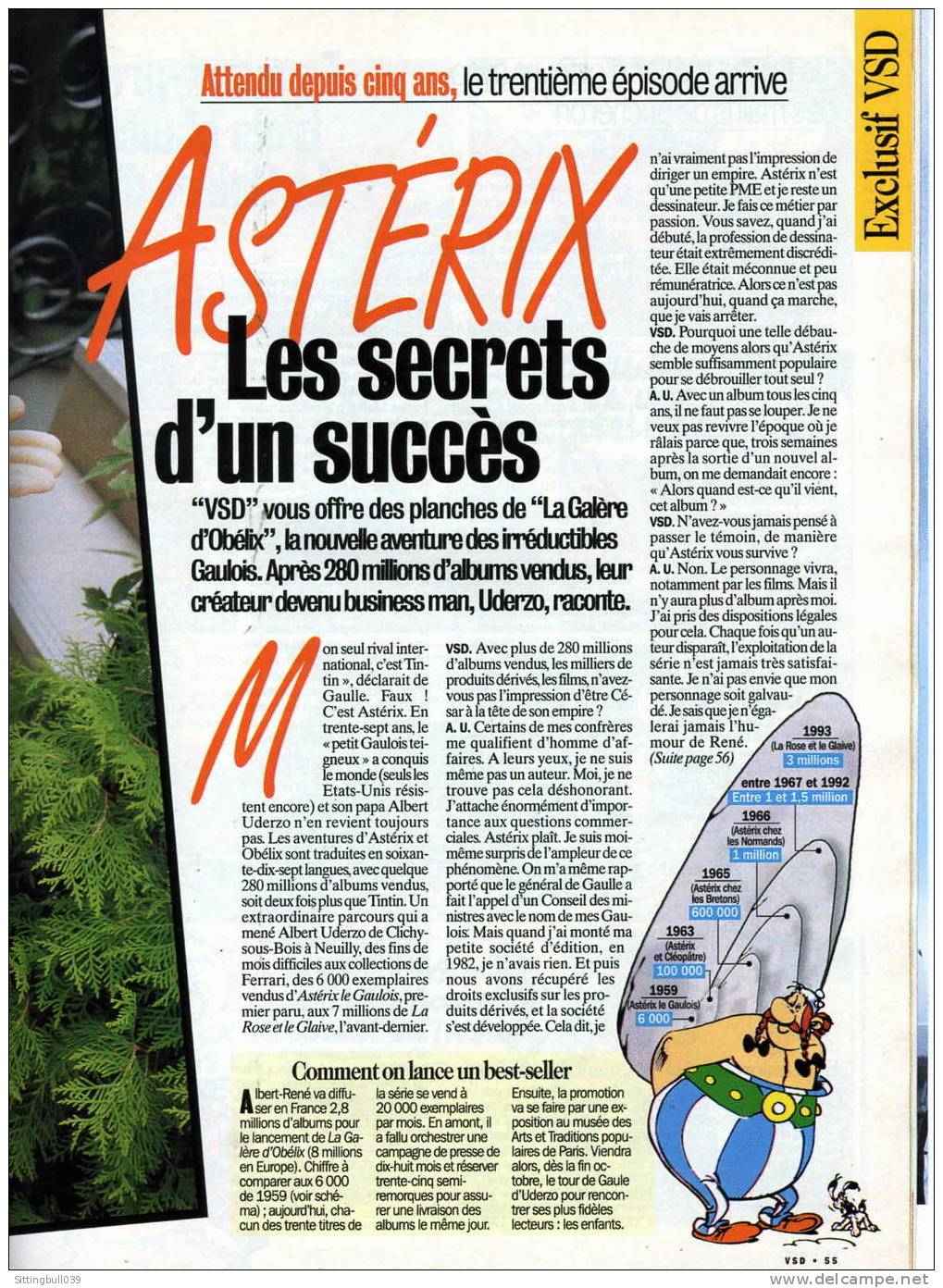 ASTERIX. DANS VSD N°998 D'OCT.1996 AVEC UN DESSIN INEDIT ET 5 PAGES INTERIEURES. - Astérix