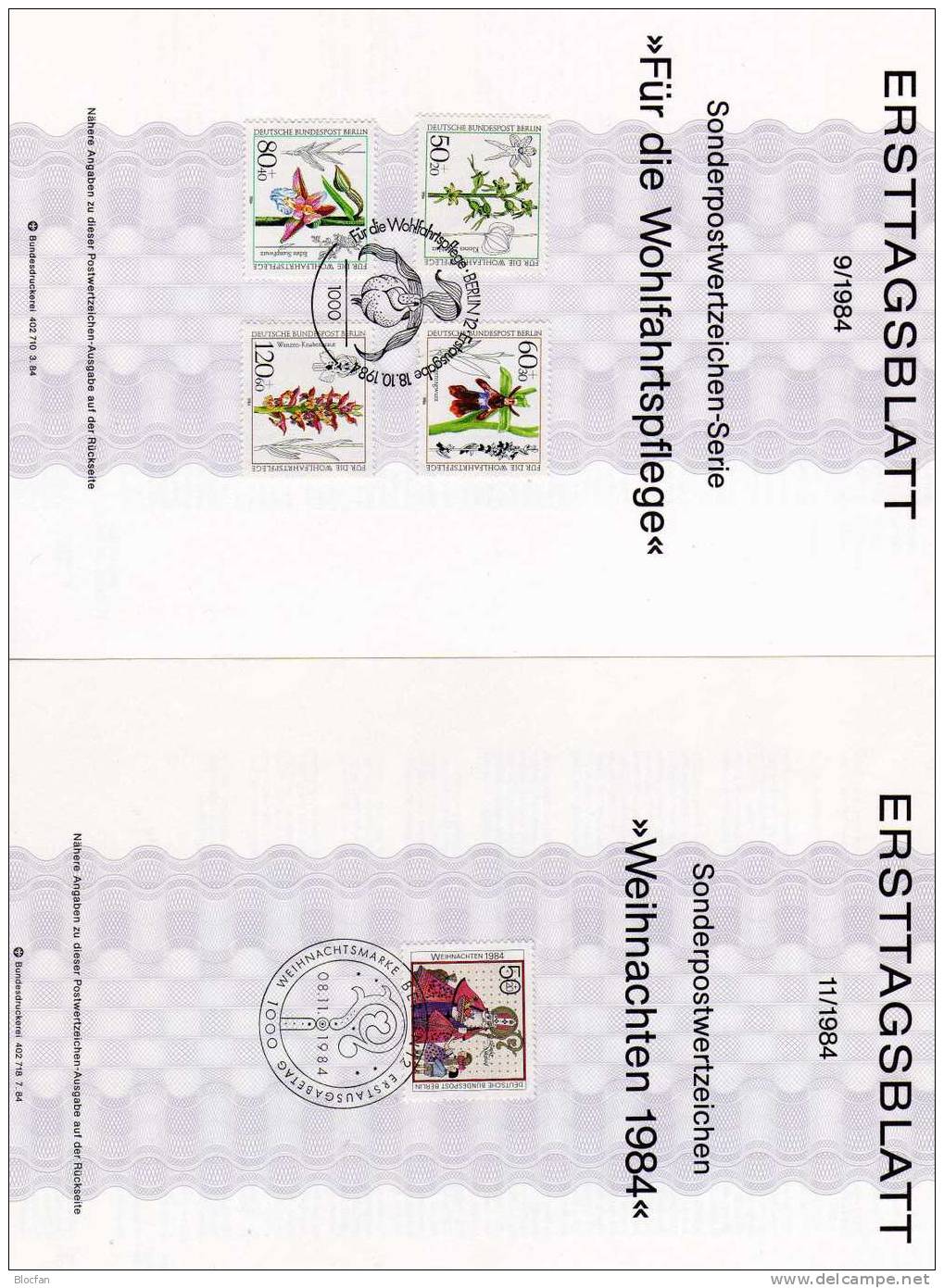 ETB IV. Quartal 1984 Orchideen, Sonnenblumen, Christmas Berlin 724-729 SST 8€ - 1e Jour – FDC (feuillets)