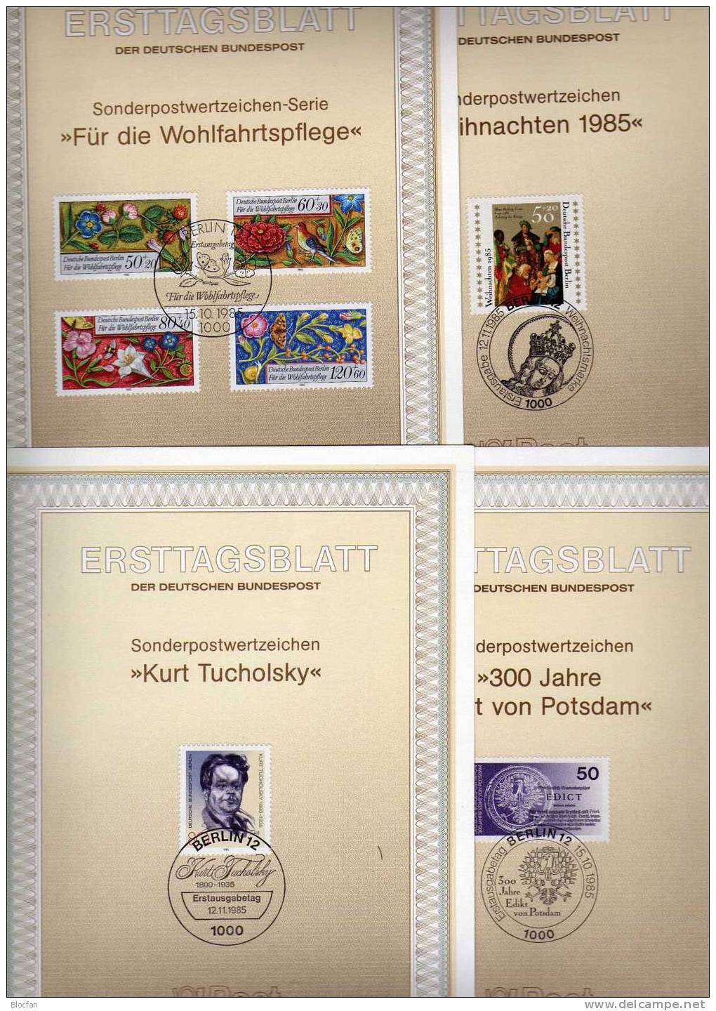 ETB IV. Quartal 1985 IFA Siegel, Miniaturen, Tucholsky, Weihnacht Berlin 743-749 SST 9€ - 1e Jour – FDC (feuillets)