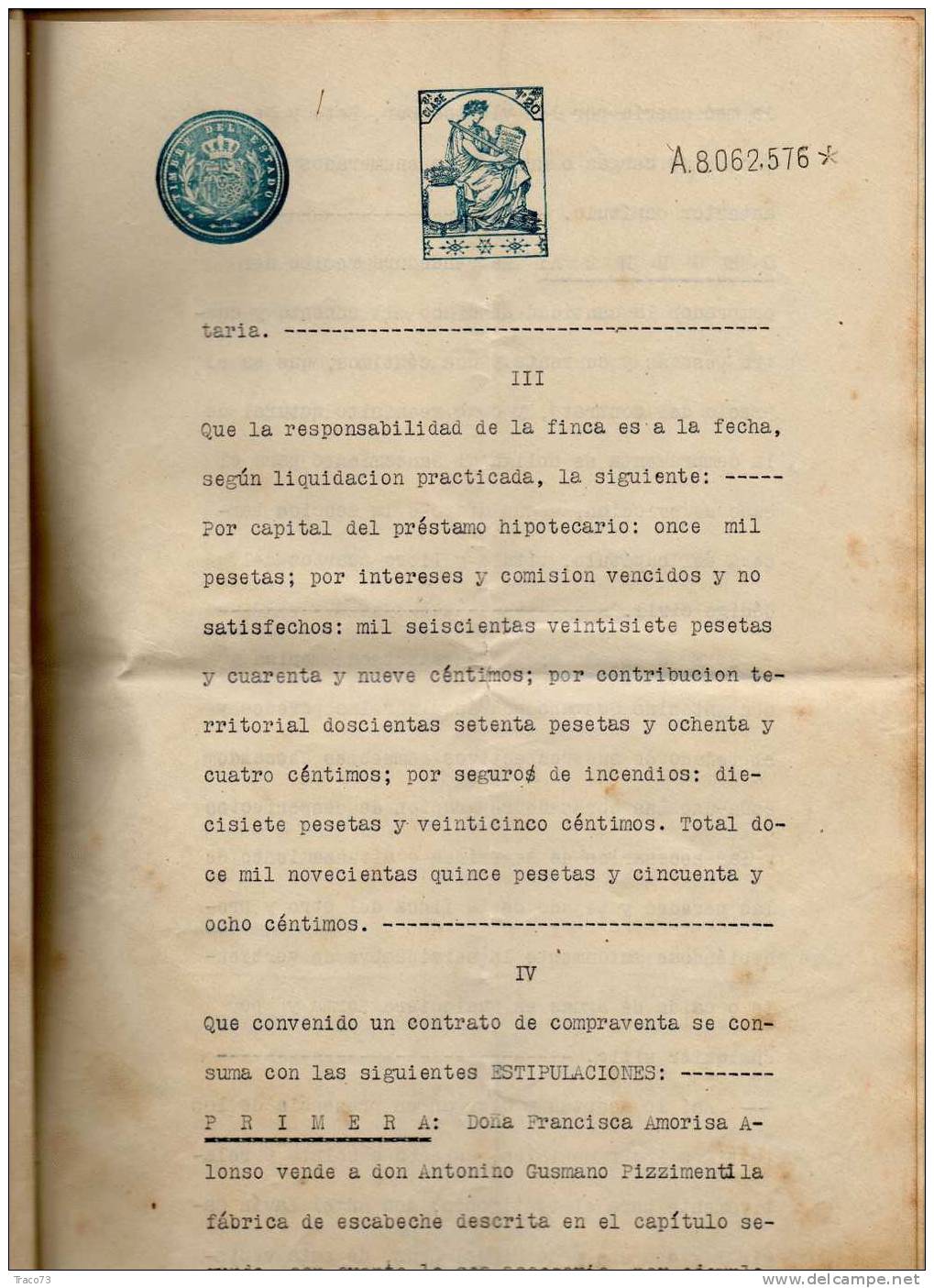 1929 - SPAGNA - MARCHE DA BOLLO SU ATTO NOTARILE COMPLETO    RR - Fiscaux