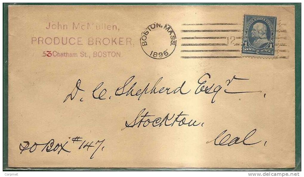 USA - 1895 COVER BOSTON To STOCKTON - CAL - Cds CANCEL + NUMBER 12 - Brieven En Documenten