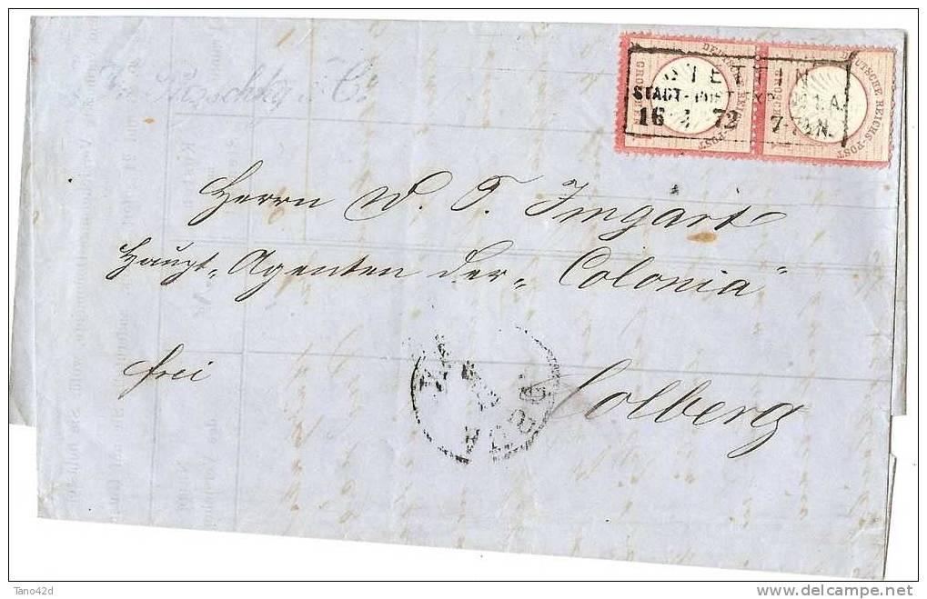 REF LPP5 - EMPIRE ALLEMAND 1G PAIRE VERTICALE SUR LETTRE STETTIN / COLBERG 16/4/1872 - Cartas & Documentos