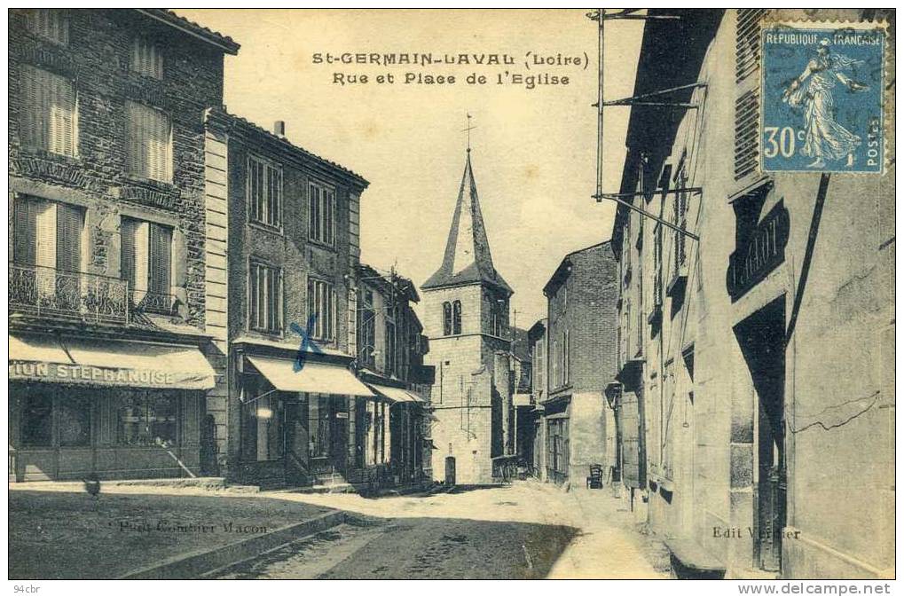 CPA (42) SAINT      GERMAIN LAVAL  Rue Et Place De L Eglise - Saint Germain Laval