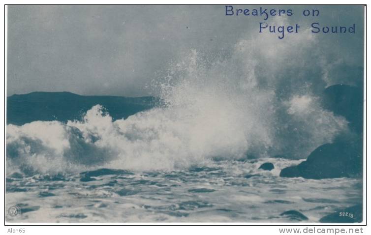 Breakers On Puget Sound On Rotograph C1900s Vintage Postcard - Andere & Zonder Classificatie