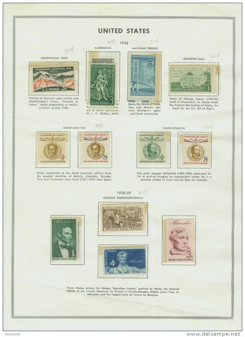 USA ---- 1958 --- 1 LOT 1 PAGE - Neufs